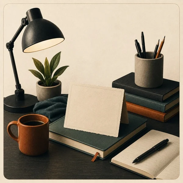 Lamp-lit writer's desk representing Pierce Kastleton's practical writing approach