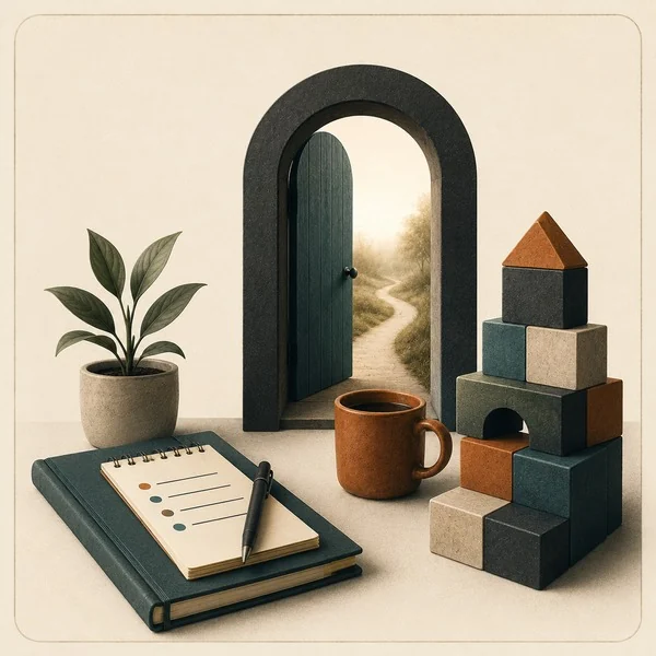 Still-life illustration representing supportive systems and usable routines